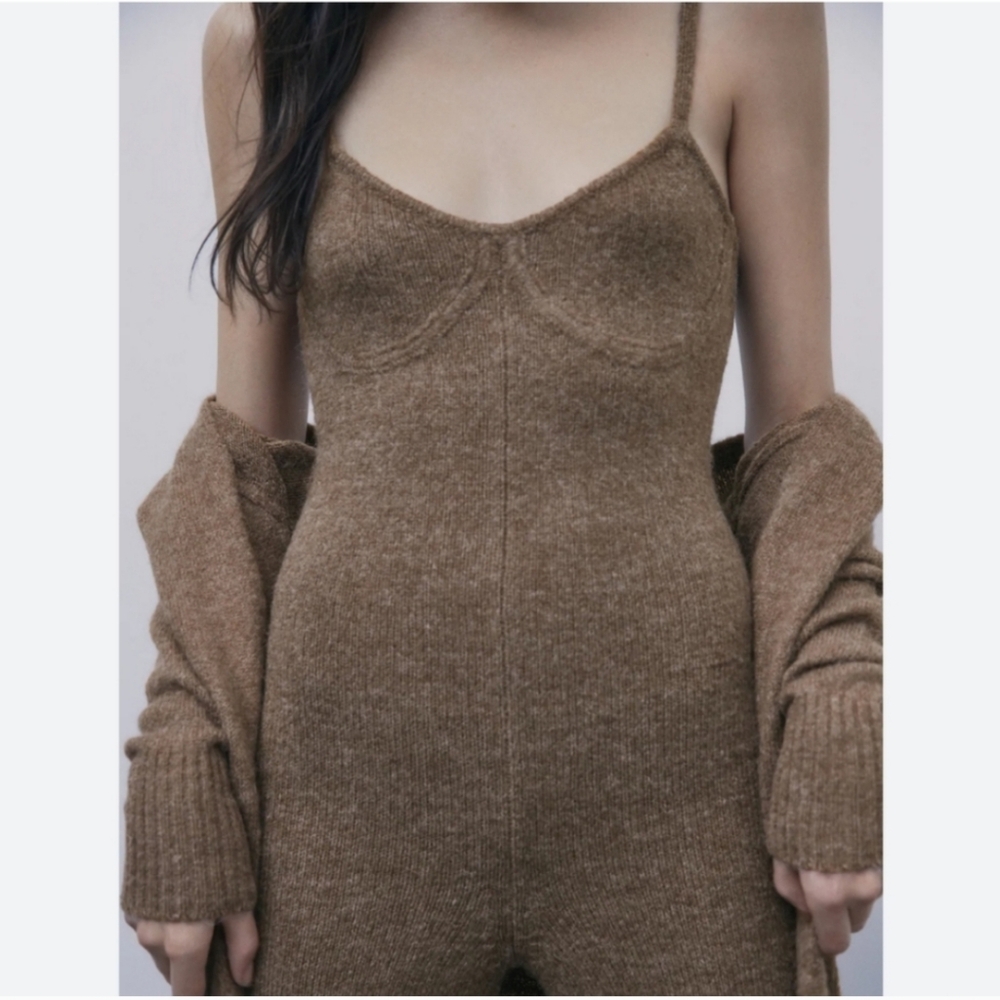 Zara Taupe Long Sleeve Jumpsuit Set